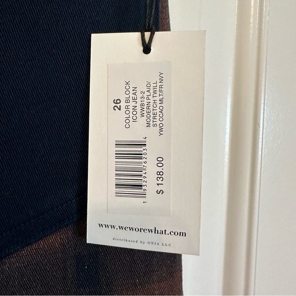 NWT WeWoreWhat color block icon jean brown and navy check plaid 70s inspired - Picture 5 of 10